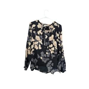 Billabong Women's Free Flowing M Top  Beach Black White Floral Tie Across Chest‎